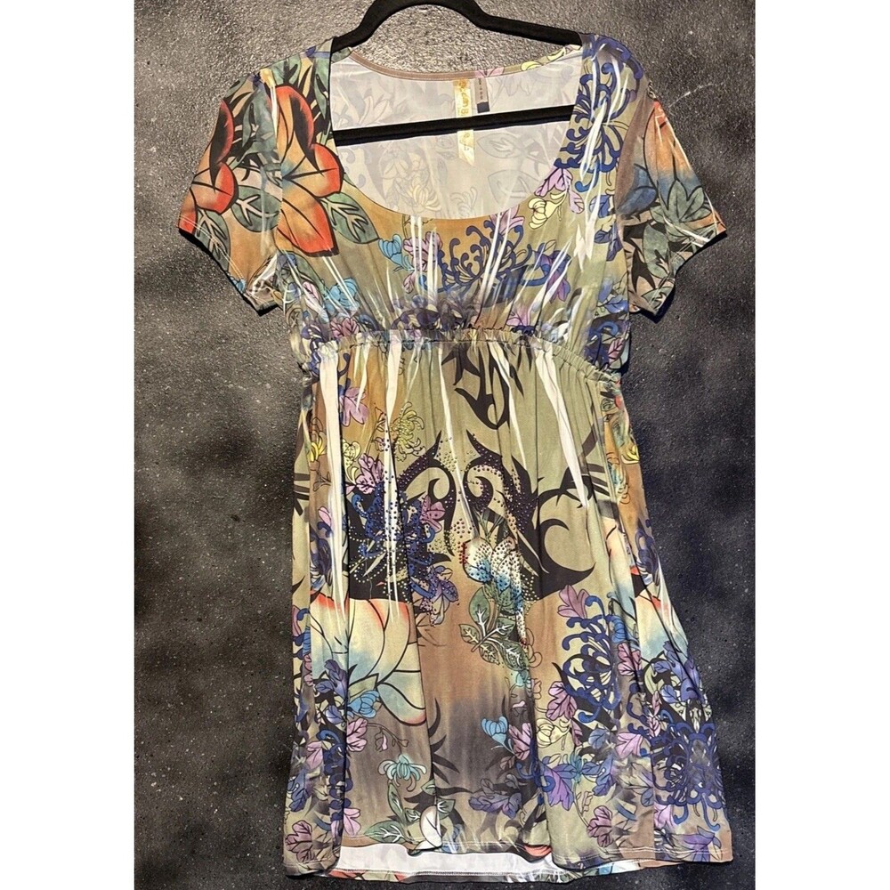 Ocean Breeze Y2K Dress Large Smocked Tattoo Sequin Ed Fairy Grunge Beach Pool